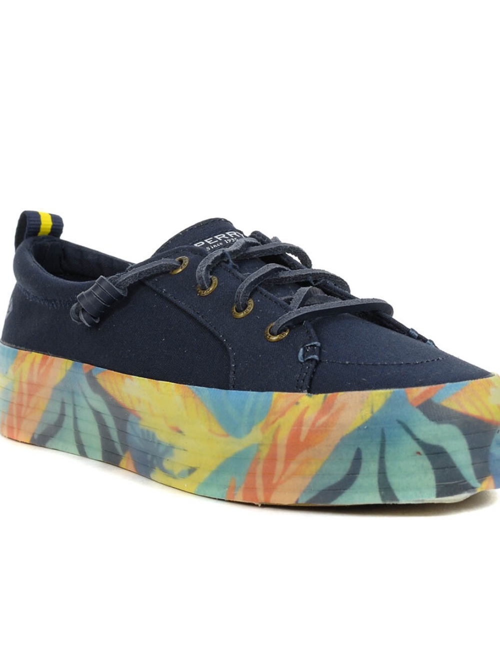Sperry crest vibe Navy Canvas Sneakers women 10  Colorful Printed Platform Y2K